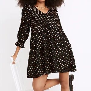 Madewell Lucie V-Neck Smocked Mini Dress in Oval Dot